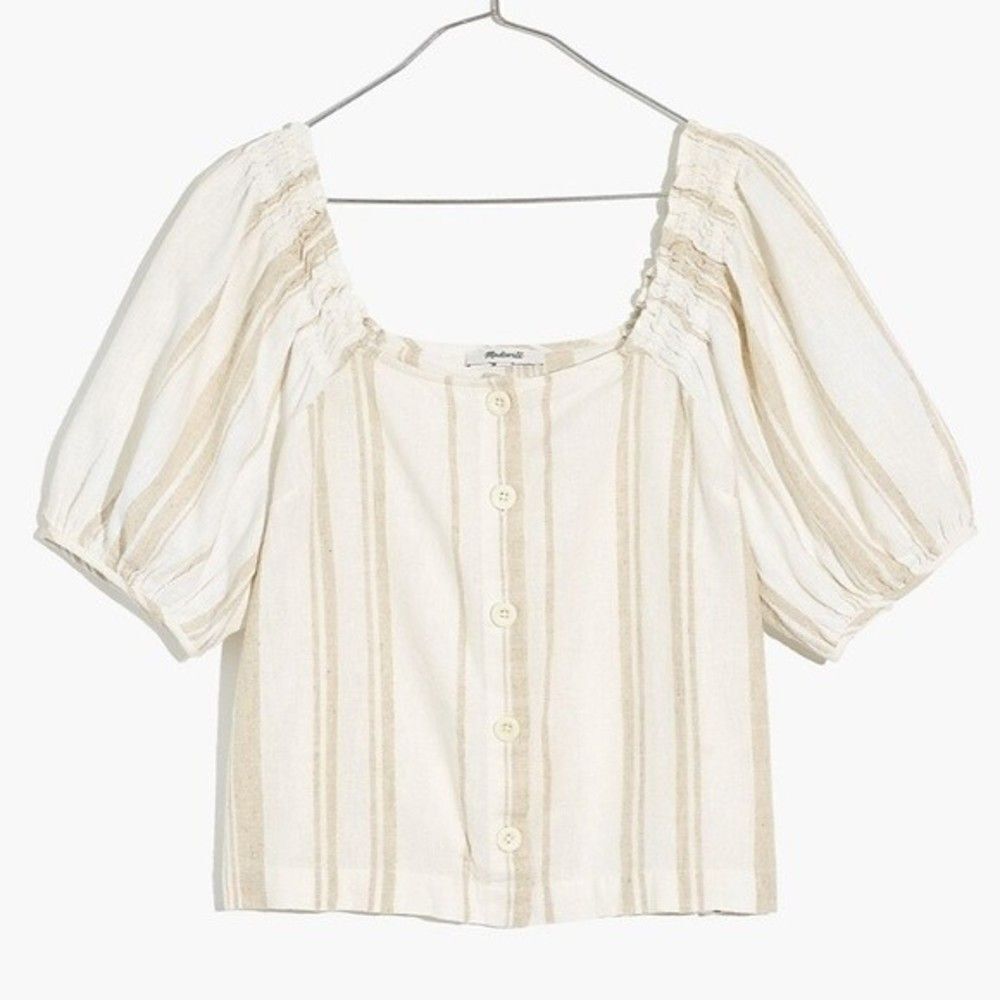 Madewell Linen-Blend Square-Neck Button-Front Top: Undyed Edition Size XXS